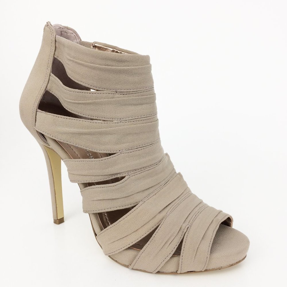 BCBGeneration Tan Strappy Ankle Heel Bootie
